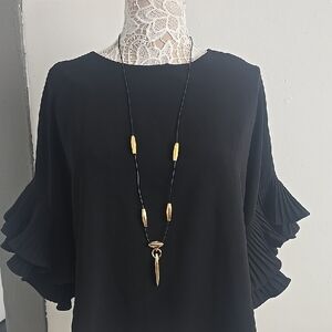 Gracia Elegant Black Blouse with Ruffle Sleeves